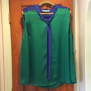 Kasper green with blue sleeveless shirt /tie 3X
